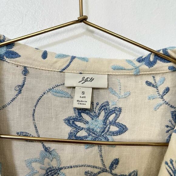 J. Jill Linen Floral Embroidered Jacket Size S Tall‎ Blue Star Boho - Picture 6 of 8
